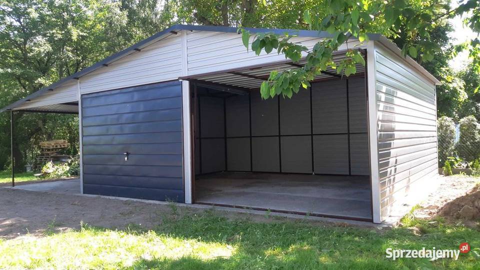 BRĄZOWY Garaż Blaszany 9x6 z ZADASZENIEM BOCZNYM Maciejowice