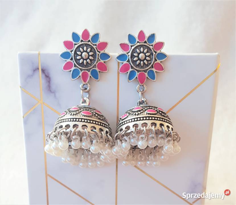 Nowe kolczyki indyjskie srebrny kolor niebieski Szczecin