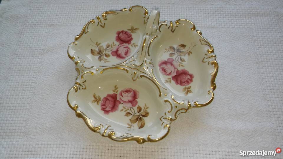 porcelanowa patera kabaret zdobiona w róże cudo inny kolor pomorskie Gdańsk