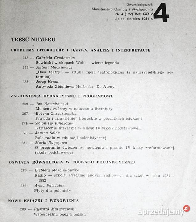 Polonistyka 4 192 Lipiecsierpień 1981 Pozostałe Chełm