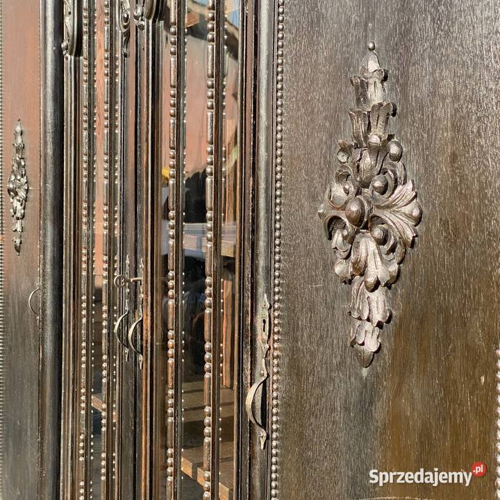 Duża rzeźbiona biblioteczka z witryną czerń Gryfice