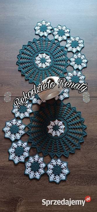 Bieżnik na szydełku rękodzieło serwetka obrus Bolesławiec