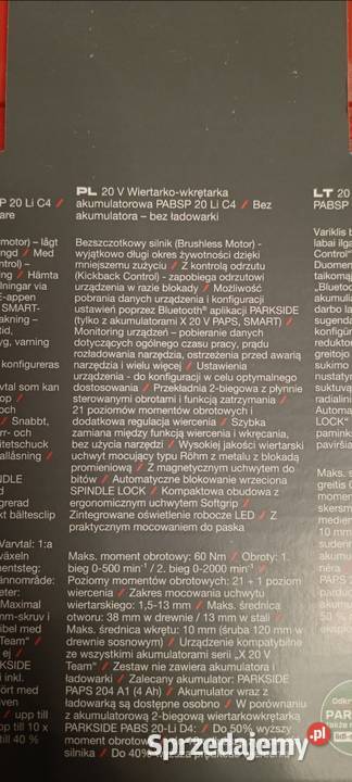 PARKSIDE PERFORMANCE akumulatorowa Wiertarki i wkrętarki Ełk