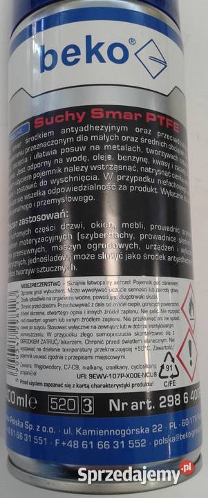 SMAR SUCHY PTFE TECLINE 400 ML BEKO