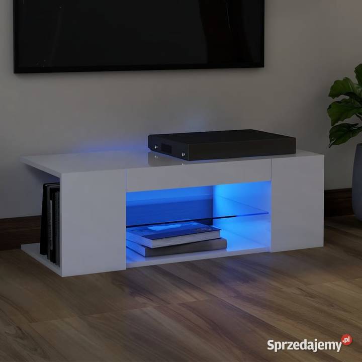 vidaXL Szafka TV z oświetleniem LED, wysoki połysk, biała