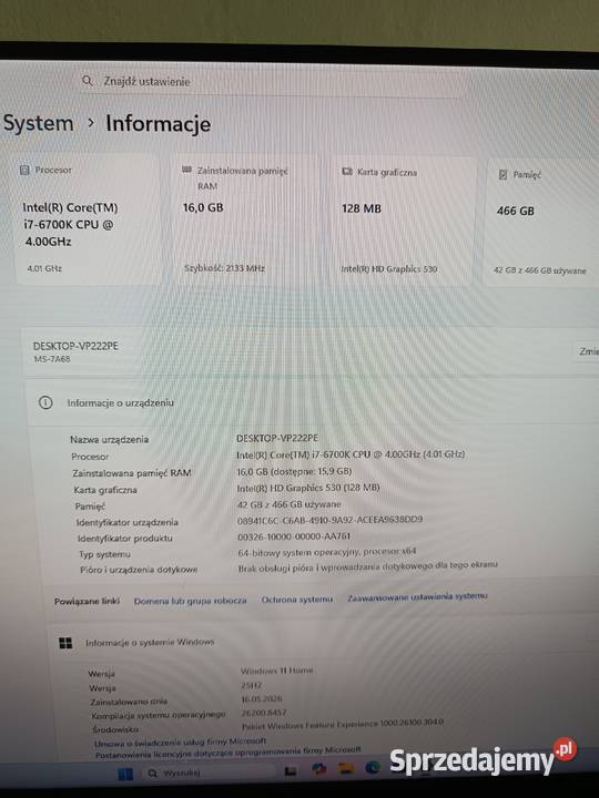Komputer stacjonarny i76700K 16GB RAM SSD NVMe Radomsko