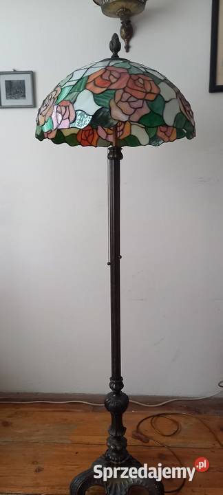 Stara mosiężna lampa podłogowa klosz witraż w Skierniewice