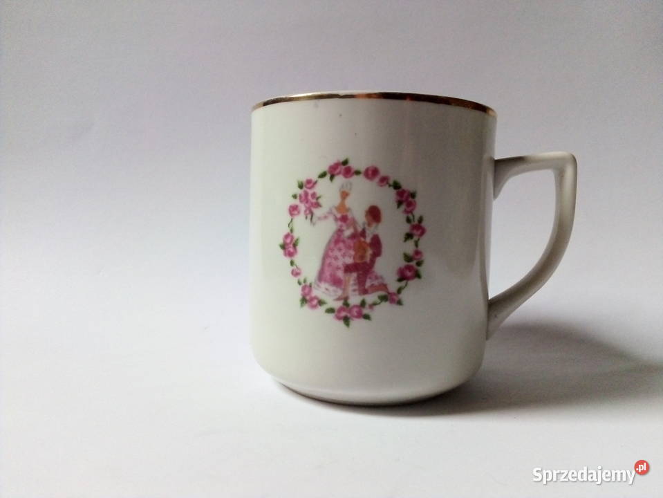 kubek Chodzież vintage PRL scena rodzajowa para biały Częstochowa