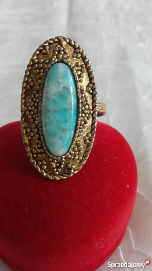 PIĘKNY KORONKOWY PIERŚCIONEK Z NATURALNYM