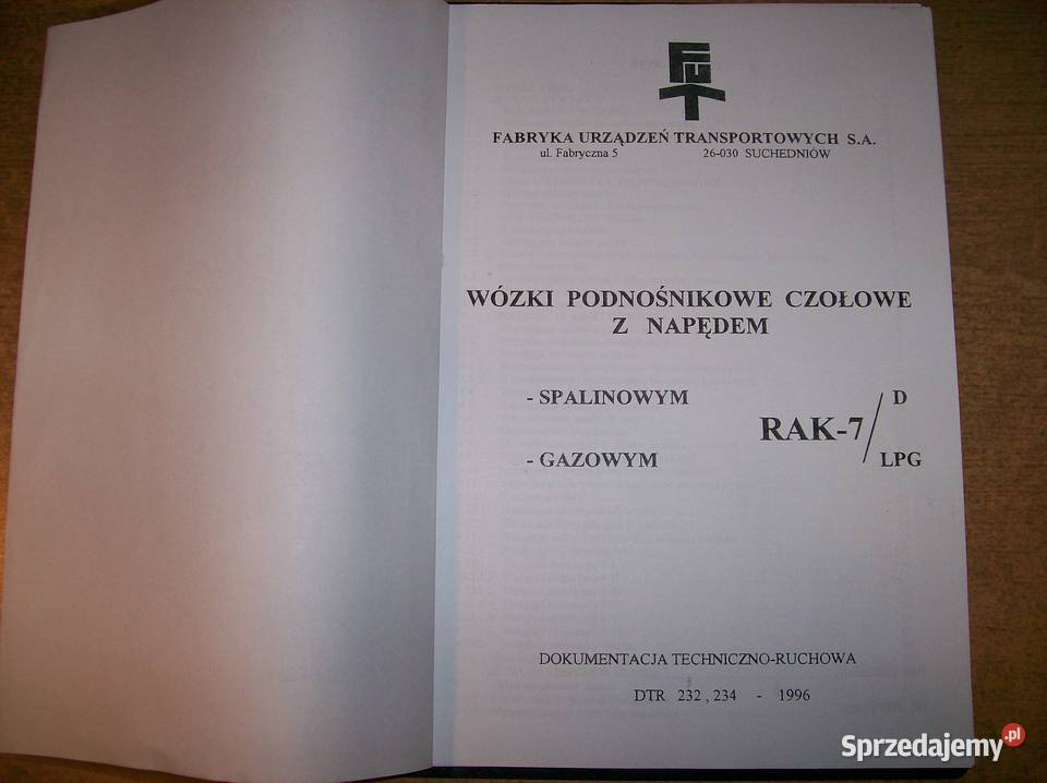 Instrukcja obsługi DTR wózka widłowego RAK7 Książki naukowe i popularnonaukowe śląskie Siemianowice Śląskie sprzedam
