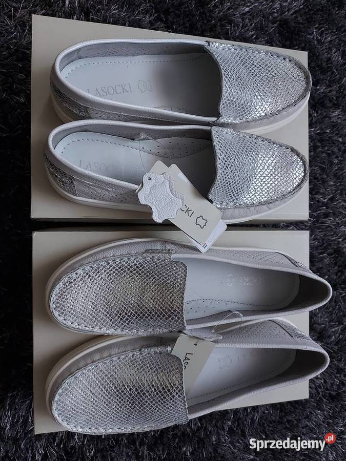 Nowe 2 pary buty półbuty baleriny mokasyny skóra Olkusz