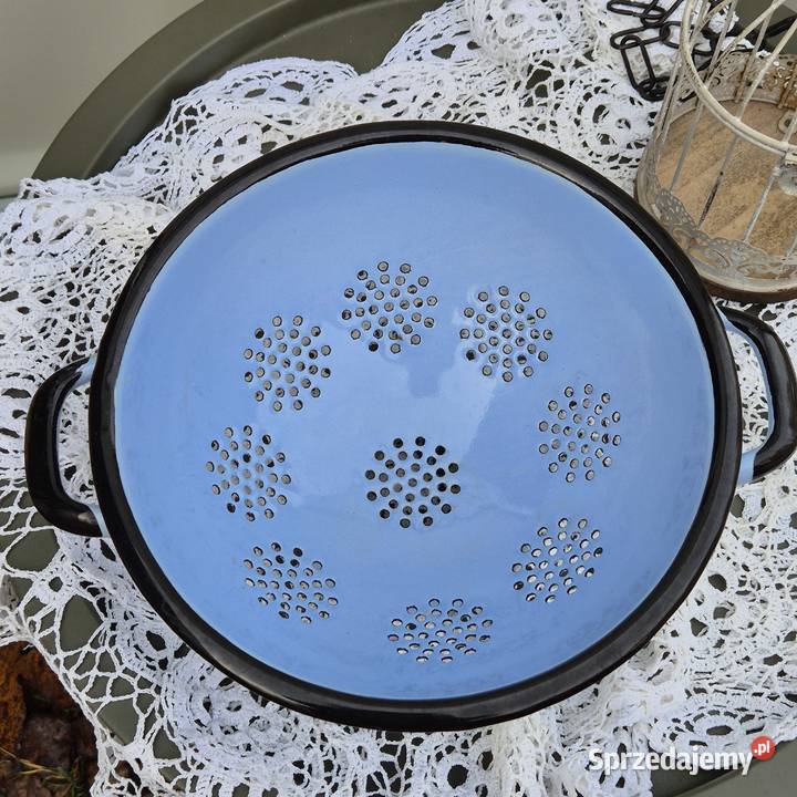 Durszlak emaliowany cedzak emaliowany błękitny Warszowice