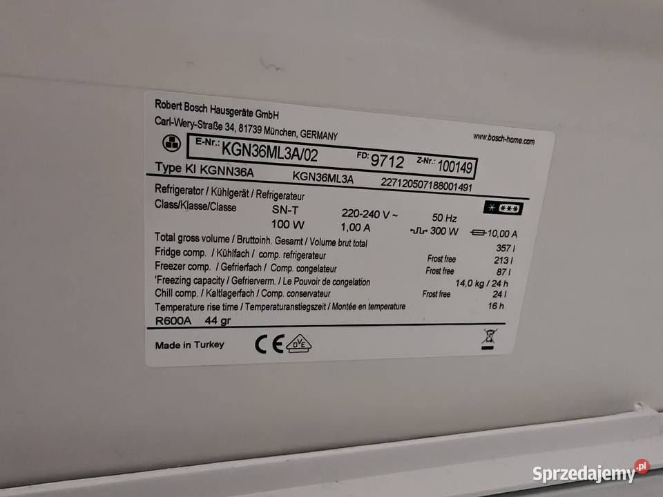 Lodówka Bosch KGN36ML3A02 NoFrost 186 sprawna 60cm Lodówki i zamrażarki