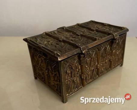 Stara szkatułka mosiężna o motywach gotyckich łódzkie Łódź