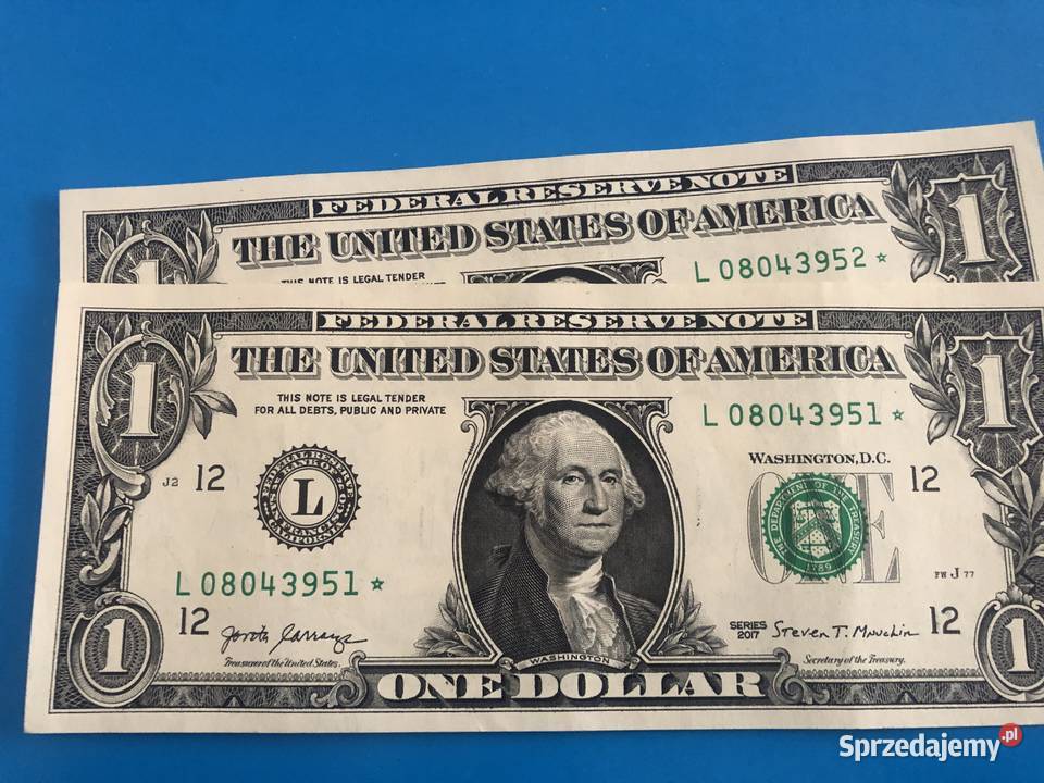 2 Banknoty 1 dollar kolejne numery z gwiazdka Szczecin