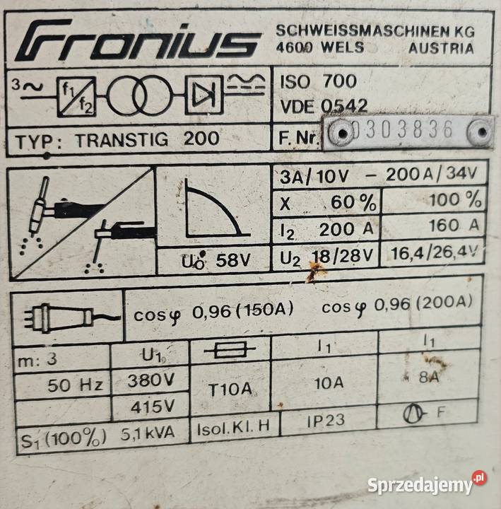 Spawarka Fronius Transtig200 tig mma 380v TR501 sprzedam