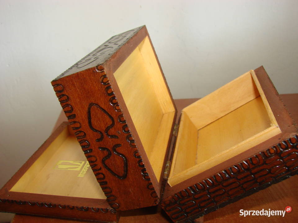 pudełko na karty drewniane PRL Pruszcz Gdański