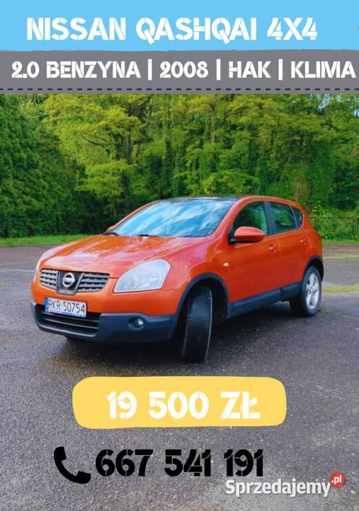 Nissan Qashqai 4x4 20 Benzyna 2008 Hak Klima 1997cm3 Samochody osobowe podkarpackie Jaszczew