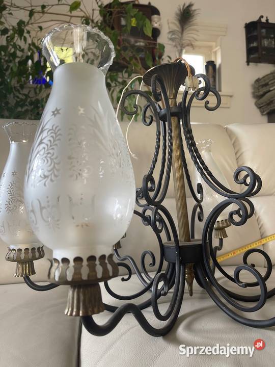 Antyk żyrandol lampa mosiądz szkło grawerowane Bystrzyca Kłodzka sprzedam