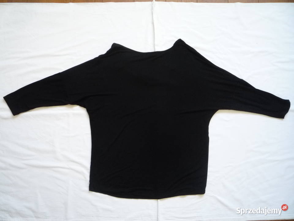 Czarna bluzka 40L Oversize Dekolt woda 34 rękaw Bluzki i koszule