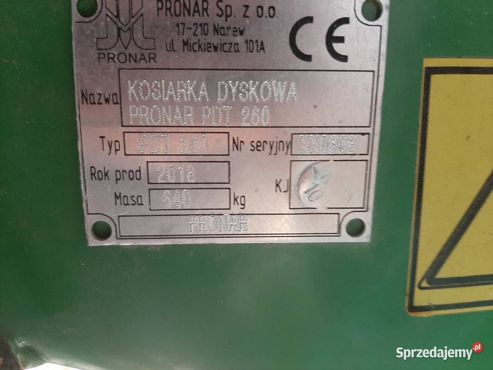 Kosiarka dyskowa pronar Pdt 260 nieuszkodzony Pułtusk sprzedam