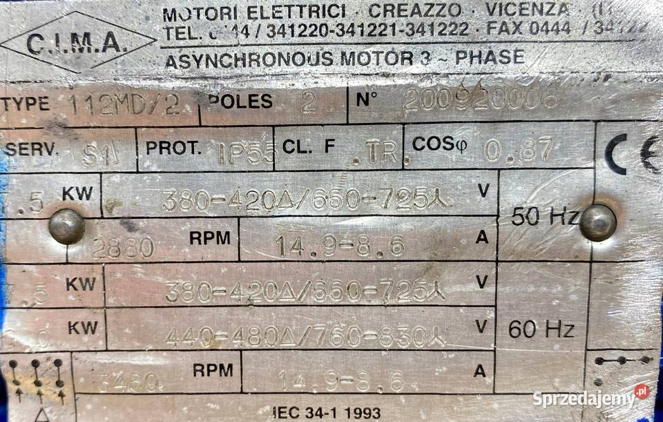 silnik elektryczny 75kW 2880obr 3fazowy 112B3