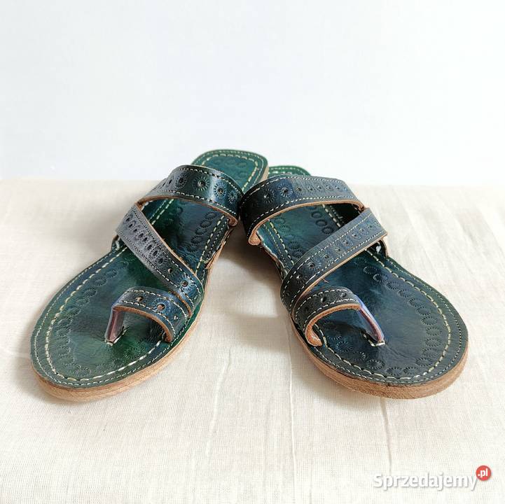 KOHGR2 Skórzane japonki kohalpuri 40 zielone Szczecin sprzedam