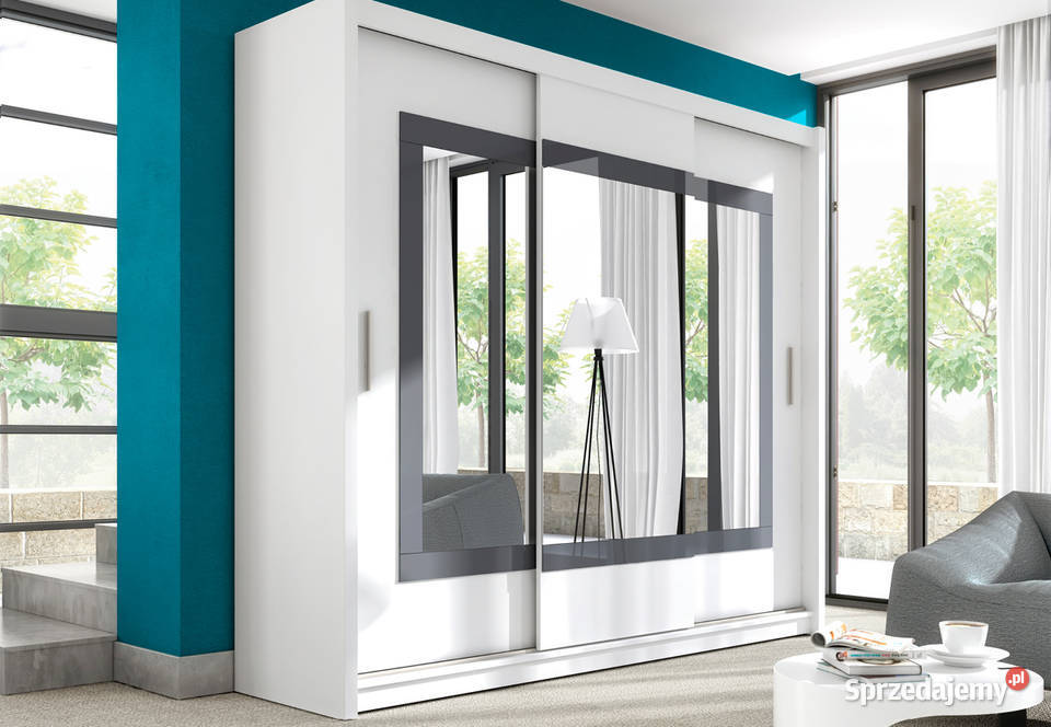 Szafa Preston 250x215x61 biała lustra szuflady Szafy i garderoby Wieruszów