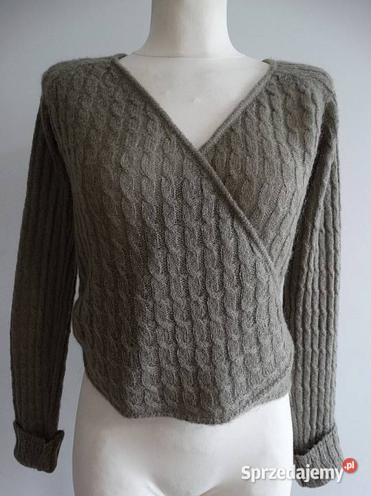 Sweter Zara Wełniany Moherowy Kopertowy Wiązany Łomża