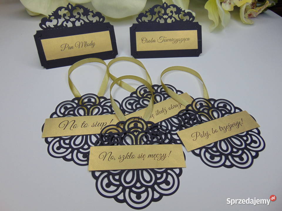 Granatowe złote ażurowe zawieszki na alkohol Jarosław