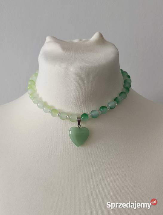 Zielony naszyjnik z sercem koraliki modny Namysłów