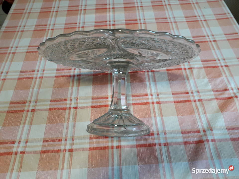 Patera szklana do ciasta z głębokiego PRLu Porcelana i szkło Kraków