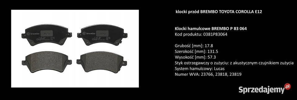 Tarcze i klocki przód BREMBO TOYOTA COROLLA E12