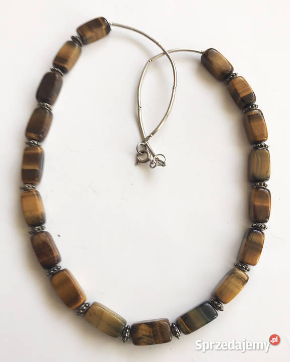naszyjnik z tygrysich oczek i srebra Naszyjniki Łomża sprzedam