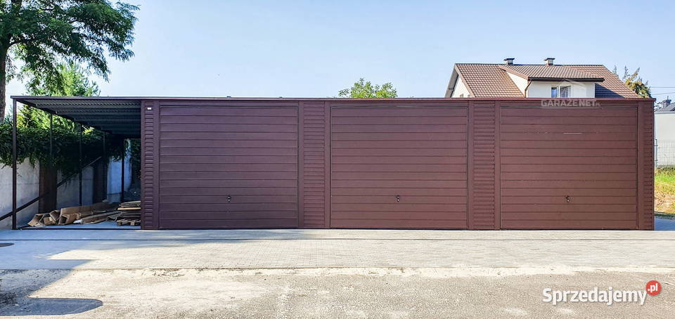 GARAZ BLASZANY 10m x 6m poziom spad tył 3x Brama Łapanów
