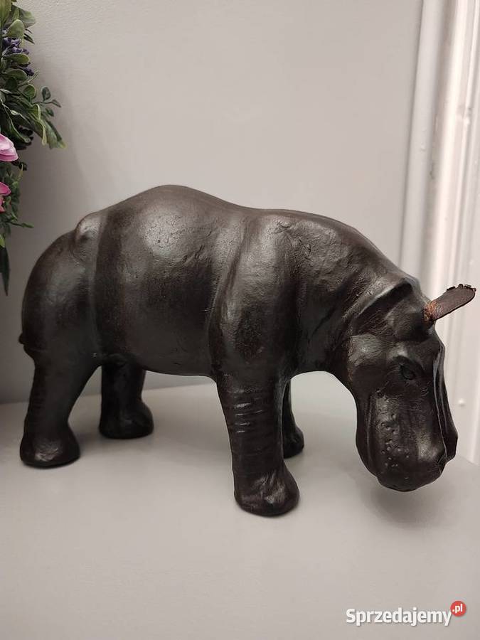 Skórzane figurki nosorożec i hipopotam vintage Legnica