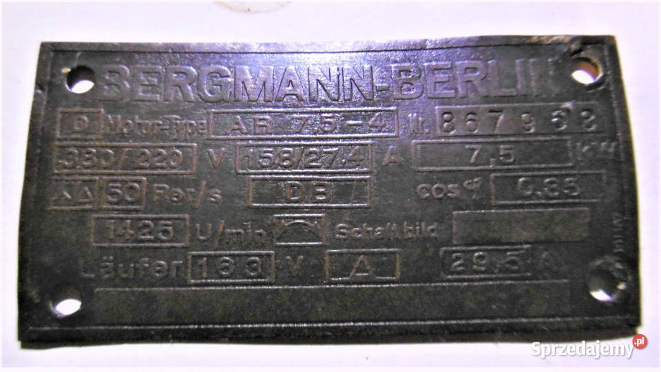tablliczka znamionowa BERGMANN BERLIN
