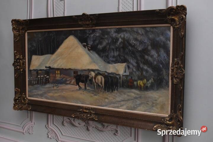 J Fałat Zimowy Pejzaż Konie Przed Gospodą Stary