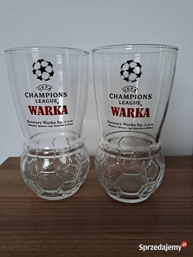 2x szklanka piłka Warka Champions League pokal mazowieckie Warszawa