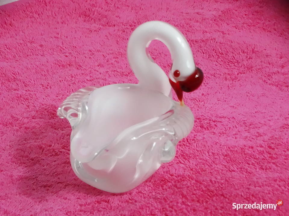Szklana figurka Łabędź pojemnik pasterka vintage Figurki i rzeźby Biłgoraj