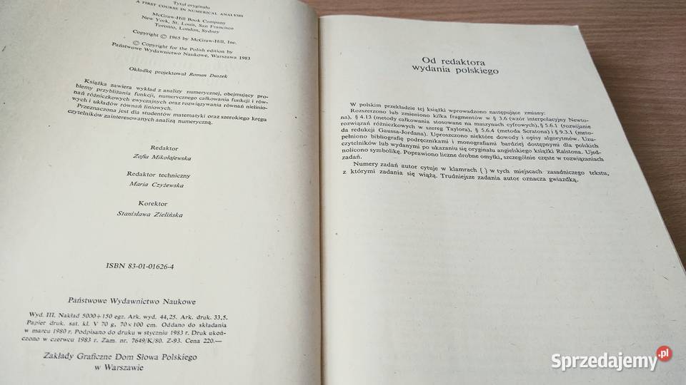 Wstęp do analizy numerycznej Anthony Ralston matematyka, statystyka Gdańsk