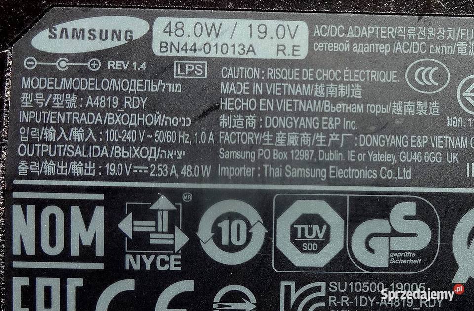 Zasilacz SAMSUNG BN4401013A 19v253A zachodniopomorskie Szczecin