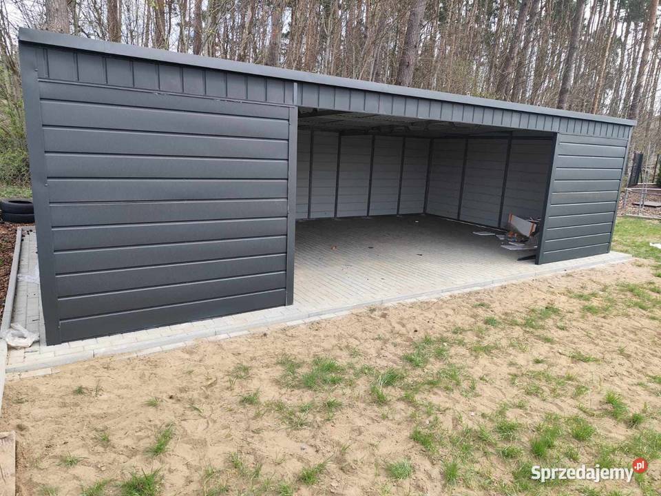 Grafitowy Otwarty GARAŻ BLASZANY Carport Końskie