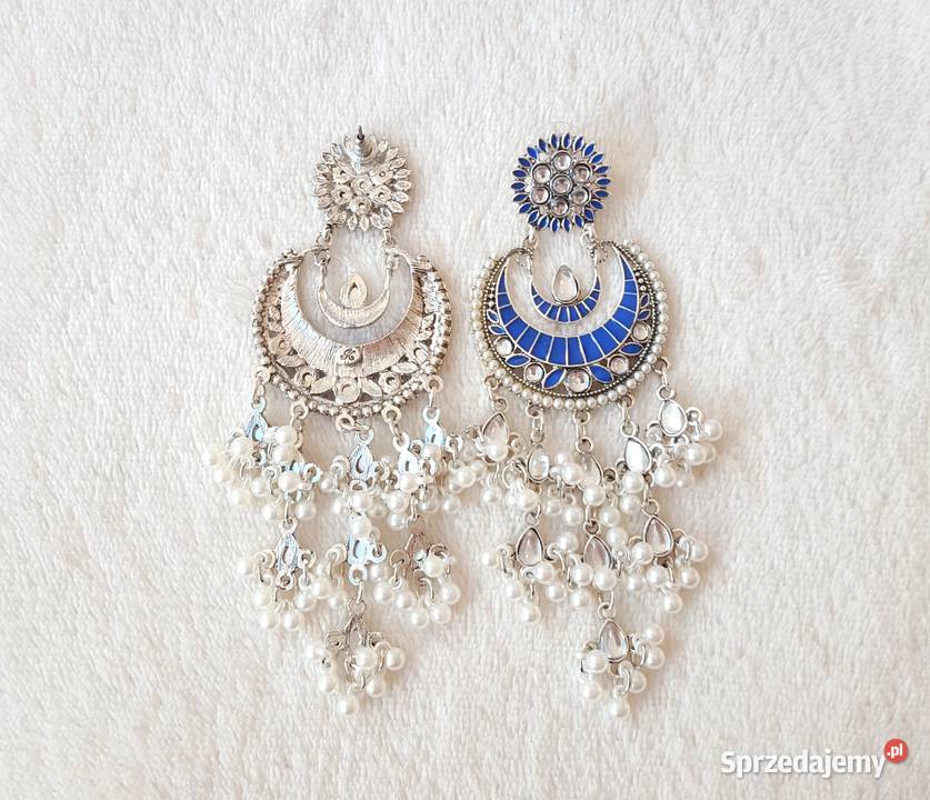Długie kolczyki niebieski srebrny kolor Szczecin sprzedam