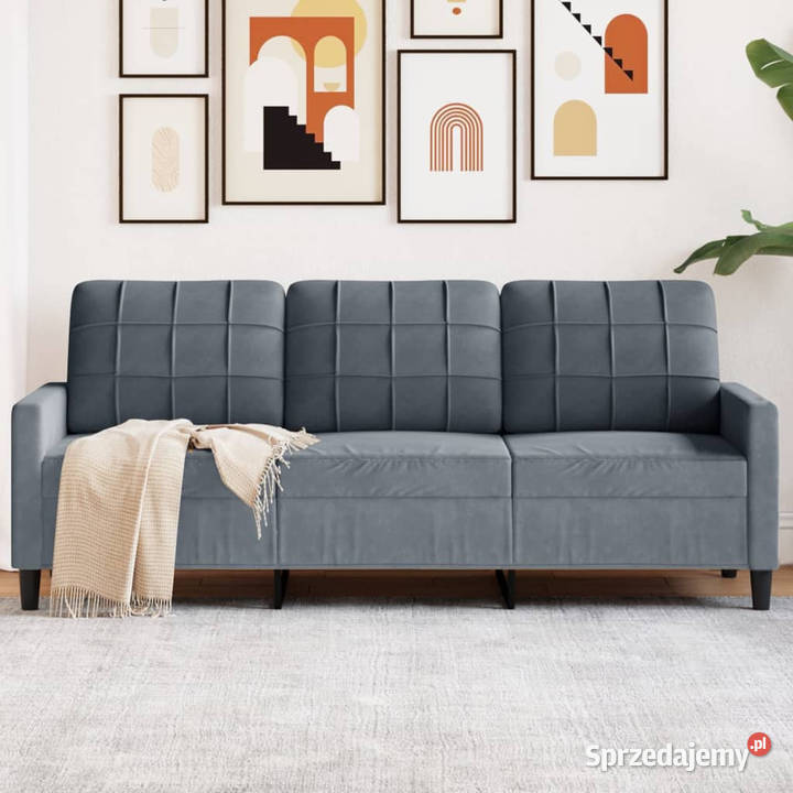 Sofa 3osobowa ciemnoszara 180 obita aksamitem Sofy i kanapy Warszawa