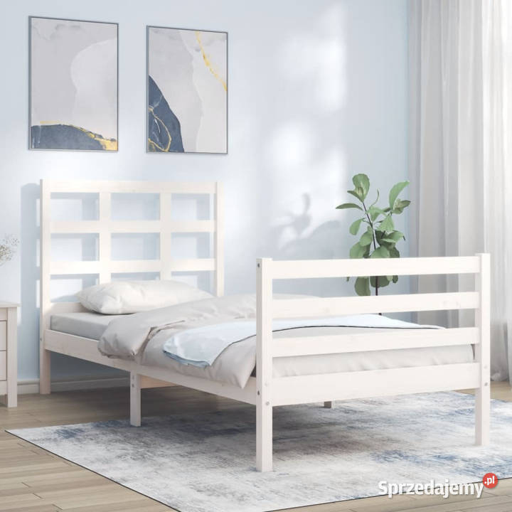 Rama łóżka z wezgłowiem biała lite drewno 195cm