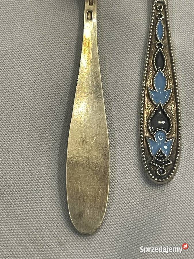 Srebrne pozłacane łyżeczki z emalią pr 825 Kraków