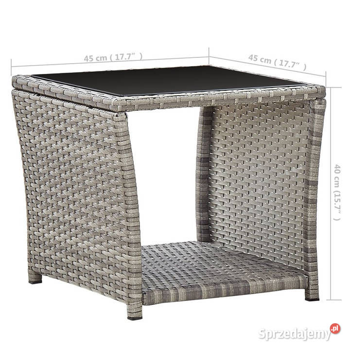 Stolik kawowy szary 45x45x40 rattan PE i szkło Warszawa