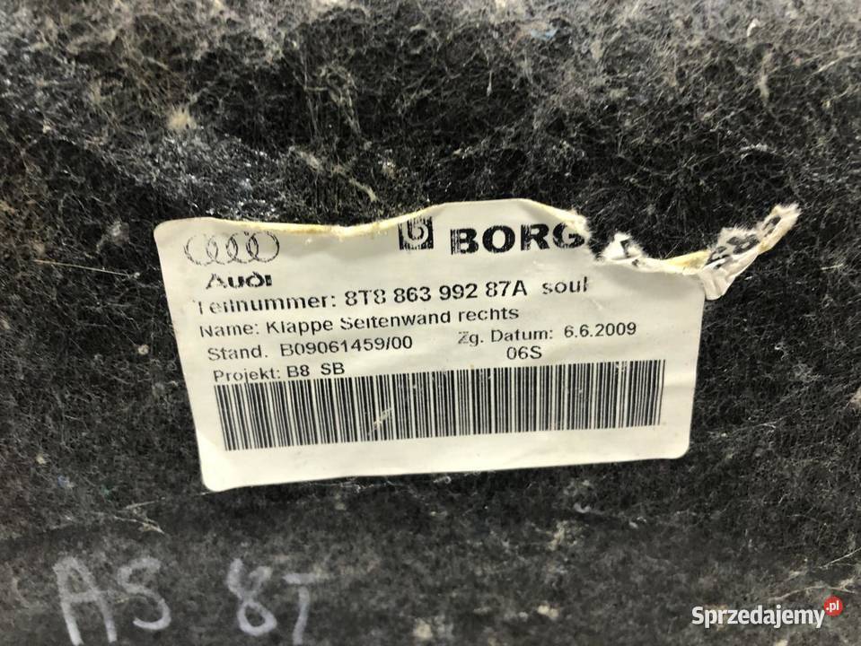 BOCZEK SCHOWEK BAGAŻNIKA AUDI A5 8T 8T8863992