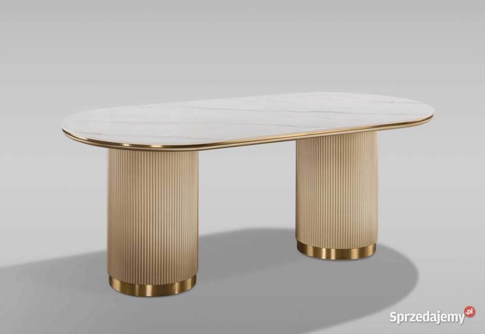 Owalny stół do jadalni salonu 180x90 z marmurem Golkowice